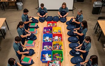 Montagem de kits escolares Cavibela